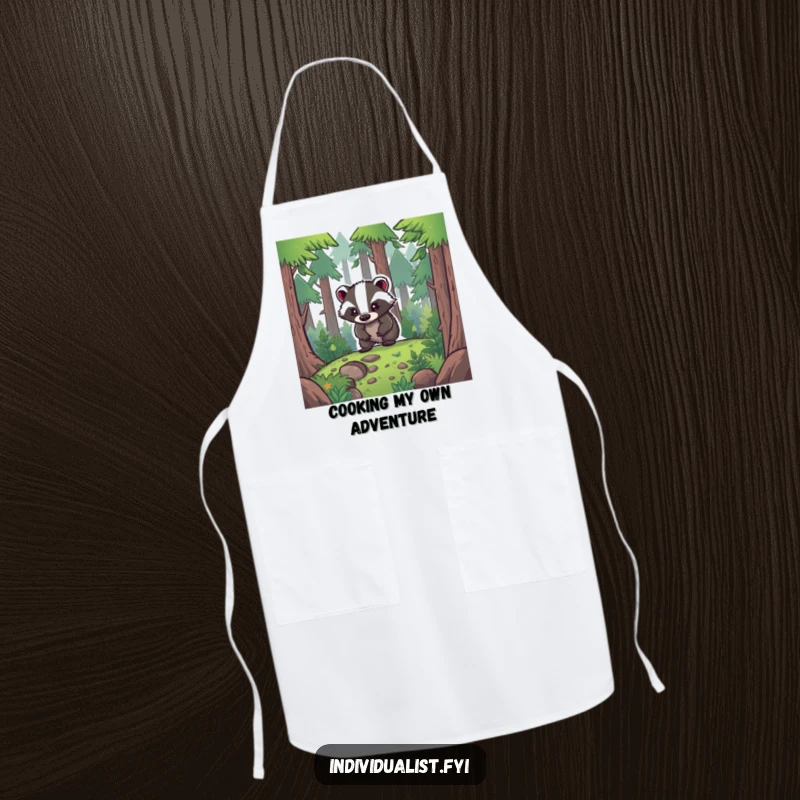 Funny Apron: A determined badger navigates a dense forest, symbolizing courage and the spirit of adventure in any task.