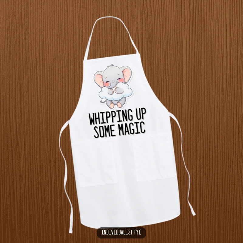 Funny Elephant Apron: Playful elephant hugging a cloud, ready to cook with whimsical charm and humor.