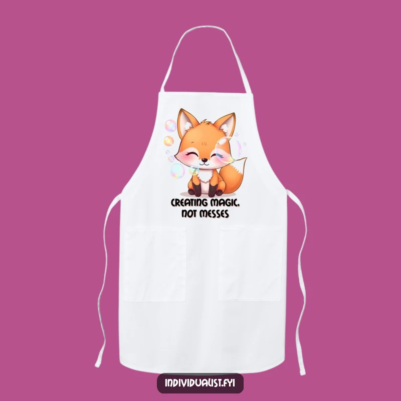 Funny Fox Blowing Iridescent Bubbles Apron - Whimsical Kitchen Gift