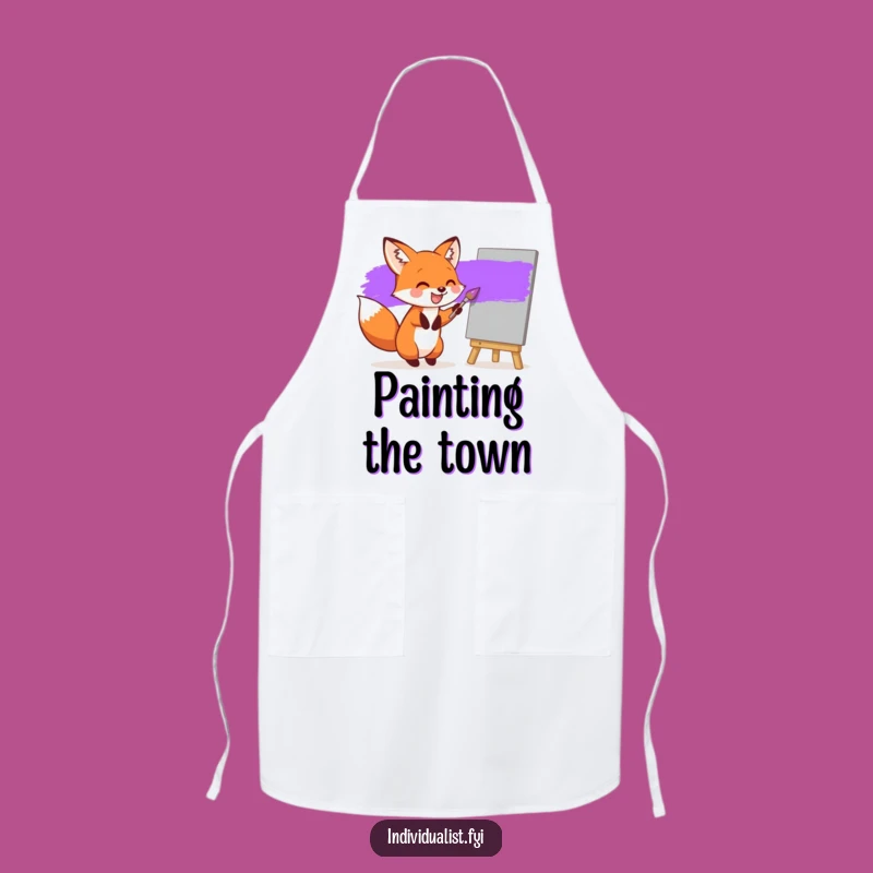 Funny Fox Painting Apron: Artist's Purple Stripe Protection, Ideal Humorous Gift
