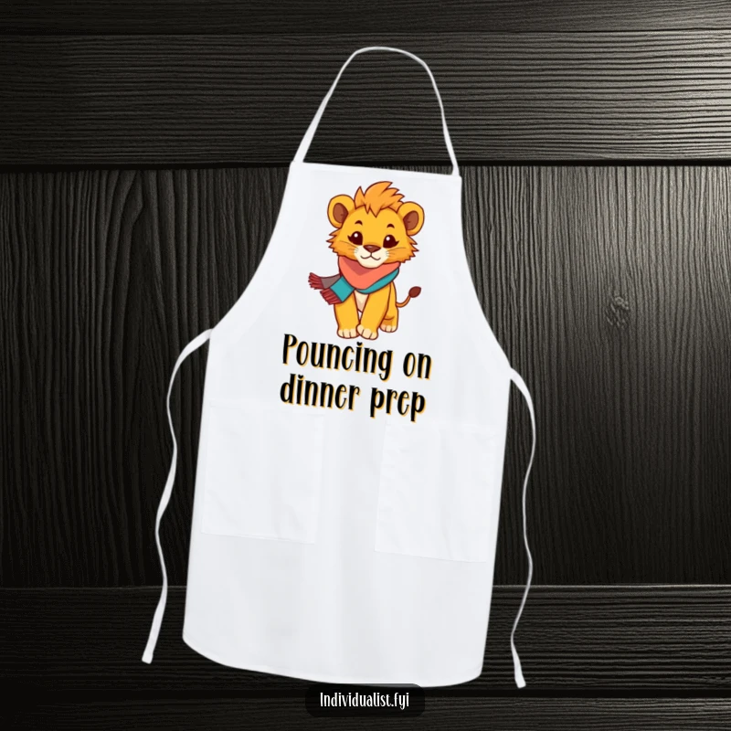 Funny Lion Cub Apron: Determined cub wearing a scarf, ready to cook with confidence and humor.