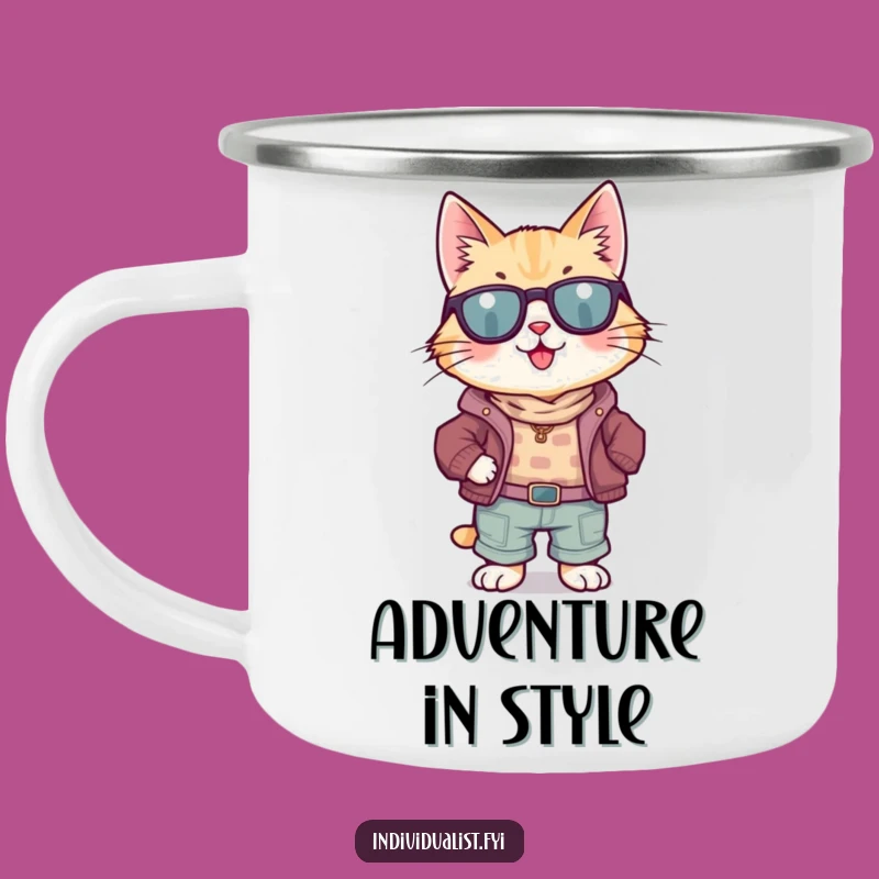 Funny Cat Mismatched Clothes Camping Mug: Adventure in Style Funny Gift!