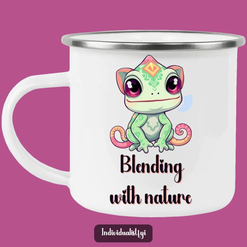 Funny Curious Chameleon Pattern Camping Mug - Adventure-Ready Color