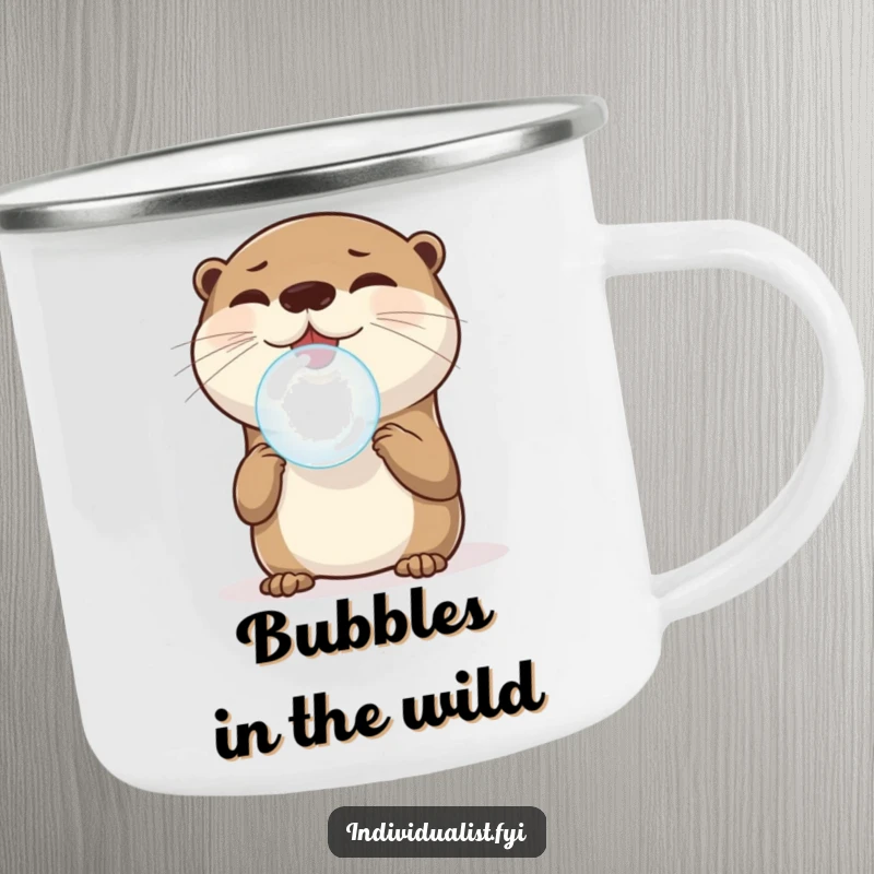 Funny Otter Camping Mug: A joyful otter balances a single, perfectly round bubble on its nose, perfect for outdoor enjoyment, a fun funny gift.