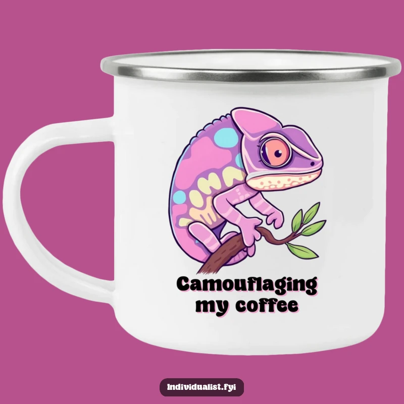 Funny Chameleon Camping Mug: Adaptable Chameleon on Adventure, Hilarious Gift