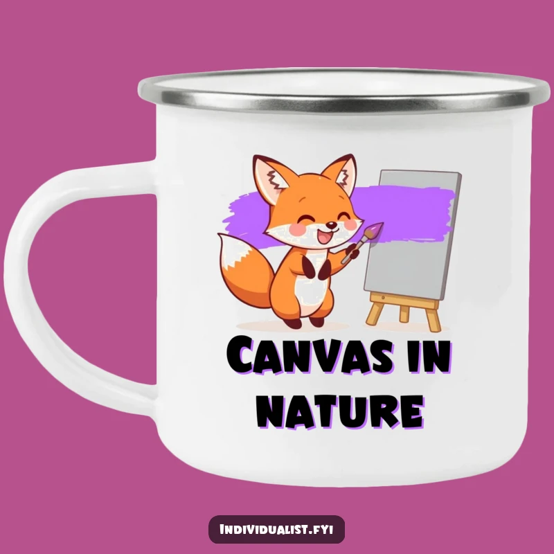 Funny Fox Painting Camping Mug: Artistic Purple Stripe Drinkware, Great Humorous Gift