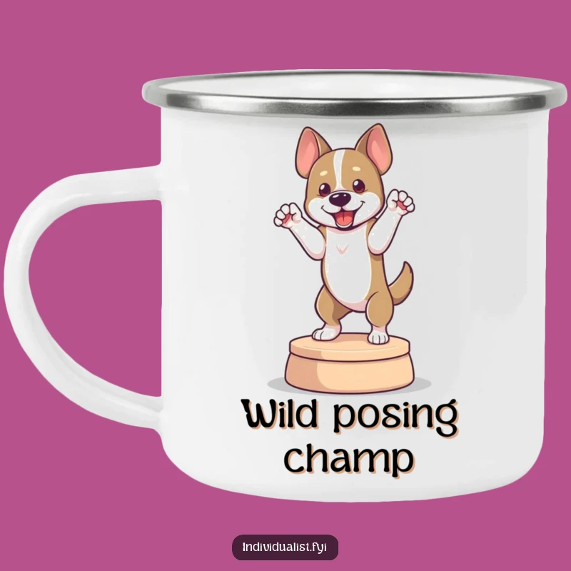 Funny Dog Pose Camping Mug: Theatrical Canine Drinkware, Great Outdoor Humorous Gift