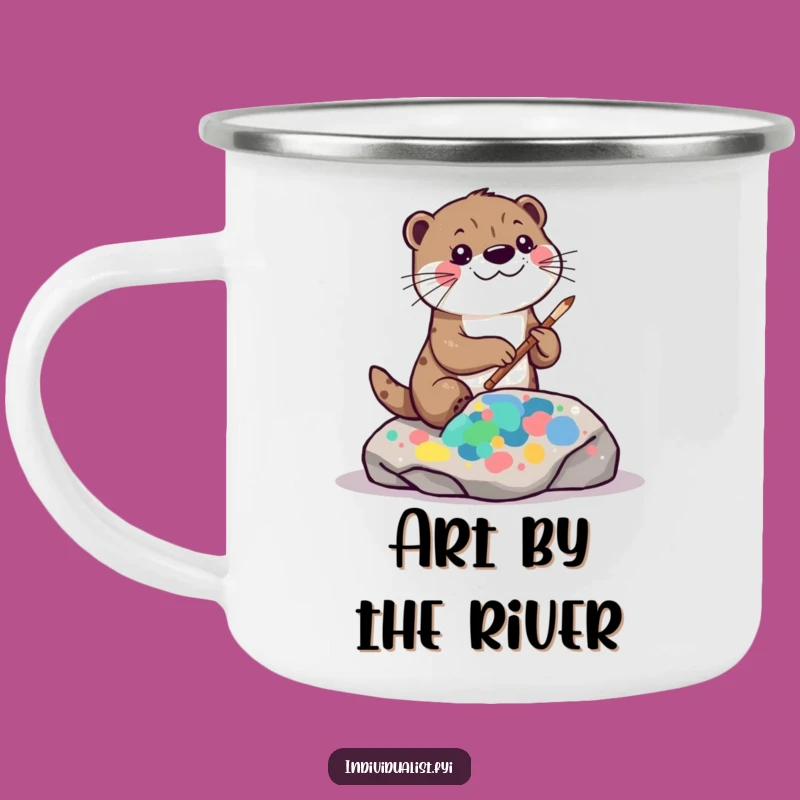 Funny Kawaii Otter Art Camping Mug: Painting Fun, Abstract Rock, Creative Adventure Gift
