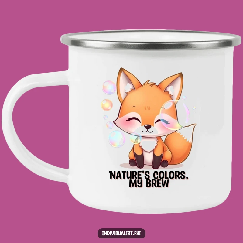 Funny Fox Blowing Iridescent Bubbles Camping Mug - Whimsical Outdoor Gift