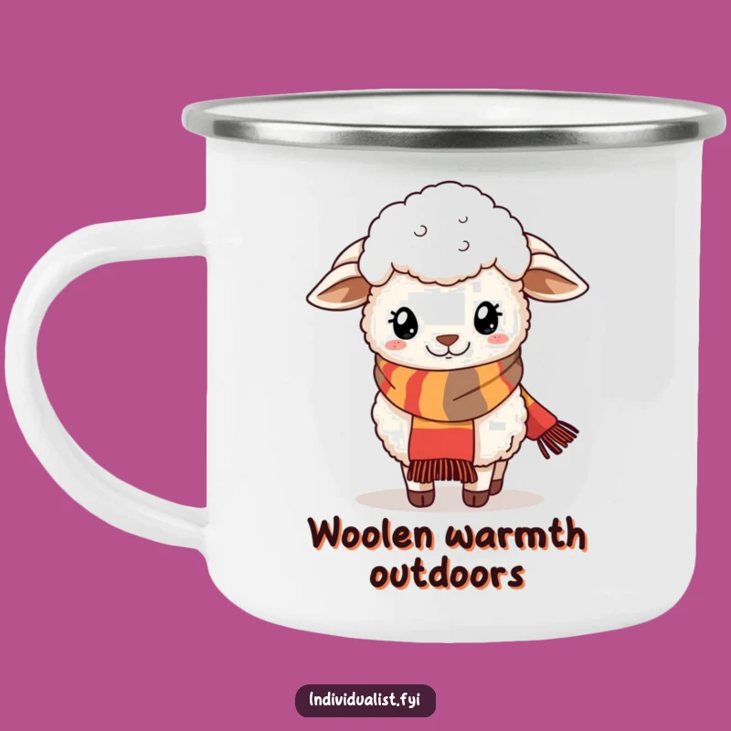 Funny Sheep Scarf Camping Mug: Cozy Campfire Style