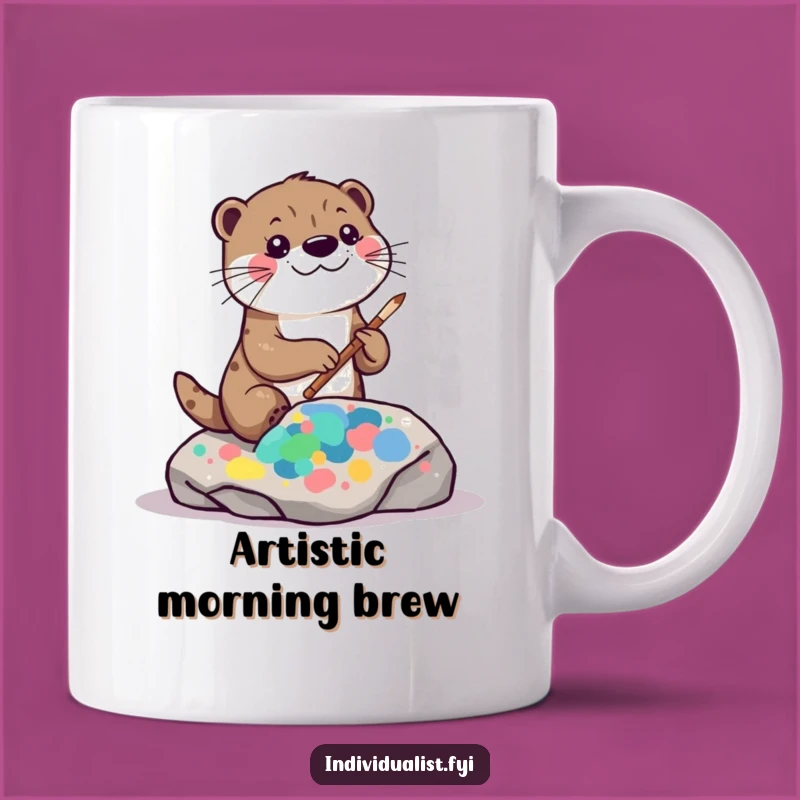 Funny Kawaii Otter Art Mug: Painting Fun, Abstract Rock, Creative Gift