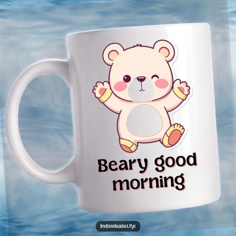 Funny bear mug featuring a whimsical character wearing mismatched socks, striking a unique and playful pose, embodying quirky individuality.