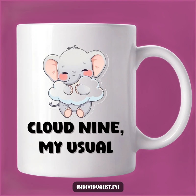 Funny Elephant Mug: Playful Elephant Hugs Cloud, Whimsical Funny Gift