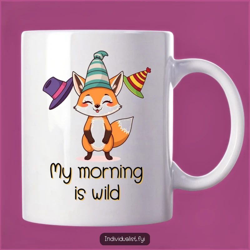 Funny Fox Juggling Mug: Whimsical Fox with Hats, Perfect Funny Enthusiast Gift