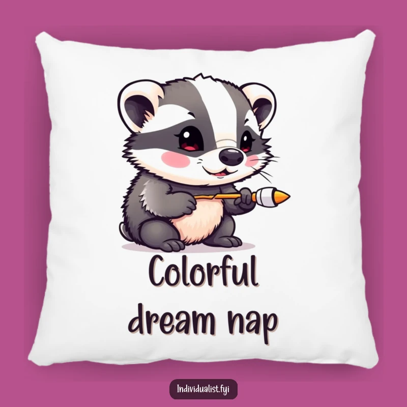 Funny Badger Artist Pillow - Cozy Cushion for Creative Comfort