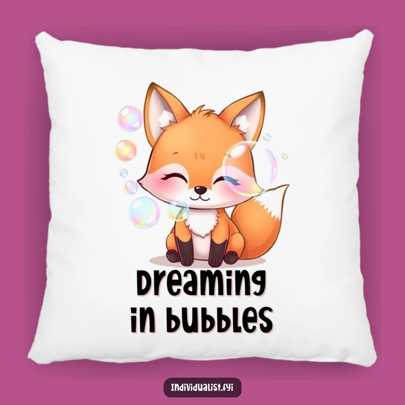Funny Fox Blowing Iridescent Bubbles Pillow - Cozy Whimsical Decor Gift