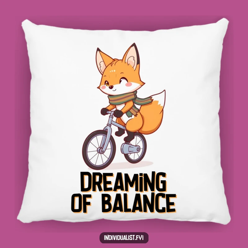 Funny Fox Unicyclist Pillow: Charming Fox Comfort, Cozy Decor Gift