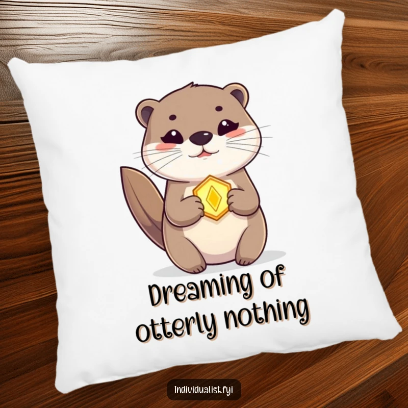 Funny Otter Pillow featuring a mystical amulet, soft and huggable, perfect for adding magic and humor.