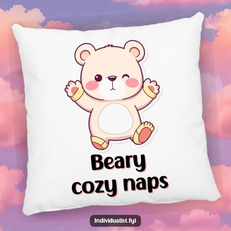 Funny decorative pillow featuring a whimsical bear wearing mismatched socks, striking a unique pose, adding comfort and quirkiness.