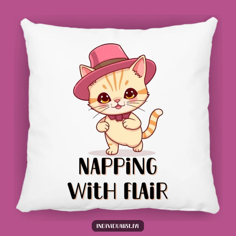 Funny Cat Hat Smirk Pillow: Cozy Feline Confidence Cushion, Perfect Humorous Gift