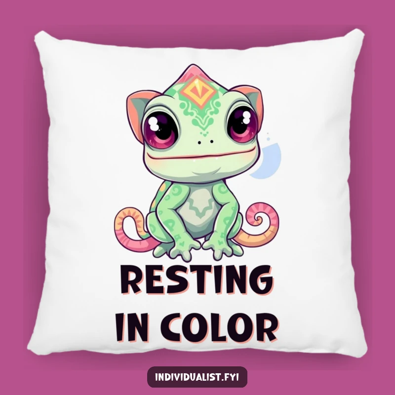 Funny Curious Chameleon Pattern Pillow - Cozy Cushion with Vibrant Style