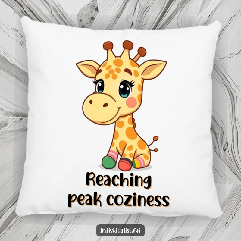 Funny Giraffe Pillow: Soft cushion with a happy giraffe wearing colorful socks, offering comfort and funny appeal.