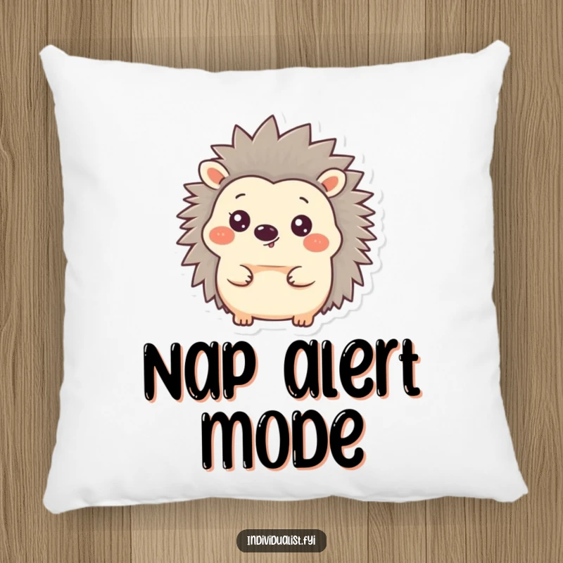 Funny Hedgehog Pillow showcasing a content hedgehog with one ear uniquely positioned upright, offering comfort and a dash of humor.