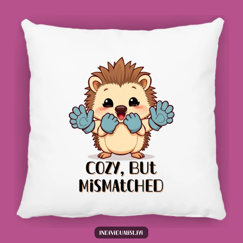 Funny Hedgehog Mismatched Gloves Pillow: Comfy Cuddles with Humorous Flair