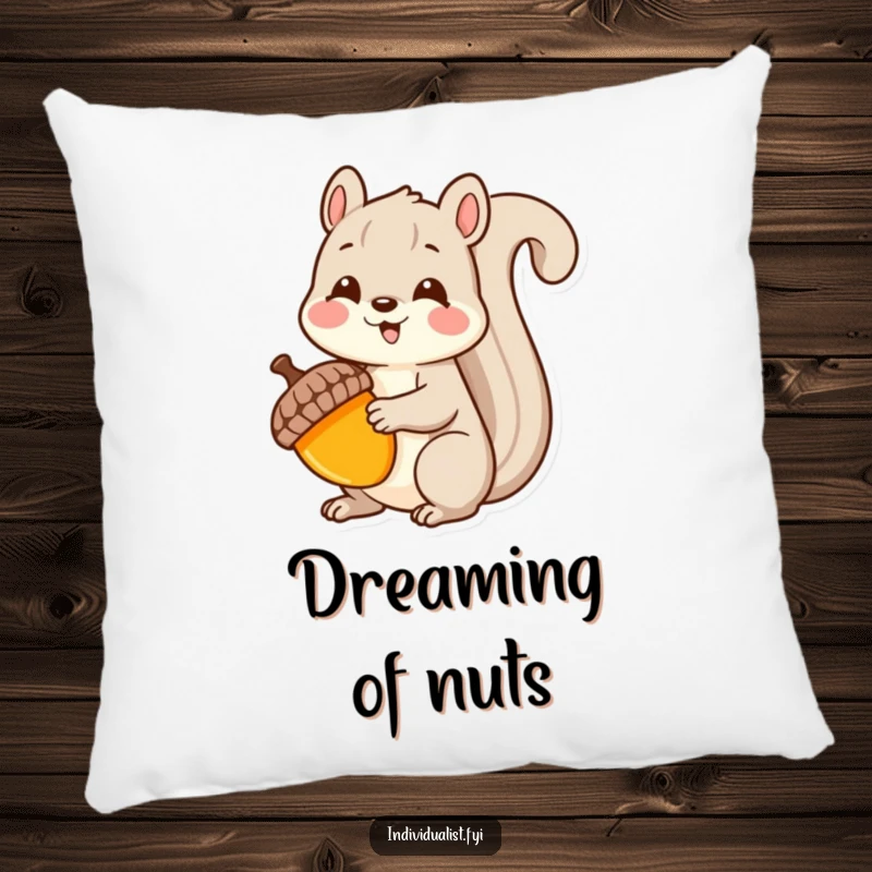 Funny Kawaii squirrel pillow, with a delighted squirrel holding a unique acorn, offering cozy comfort and cute decor.