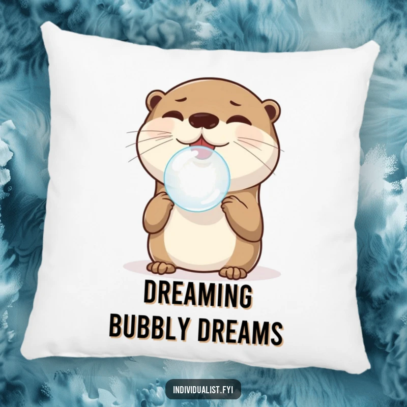Funny Otter Pillow: A joyful otter balances a single, perfectly round bubble on its nose, offering comfort and whimsical charm, a delightful funny gift.
