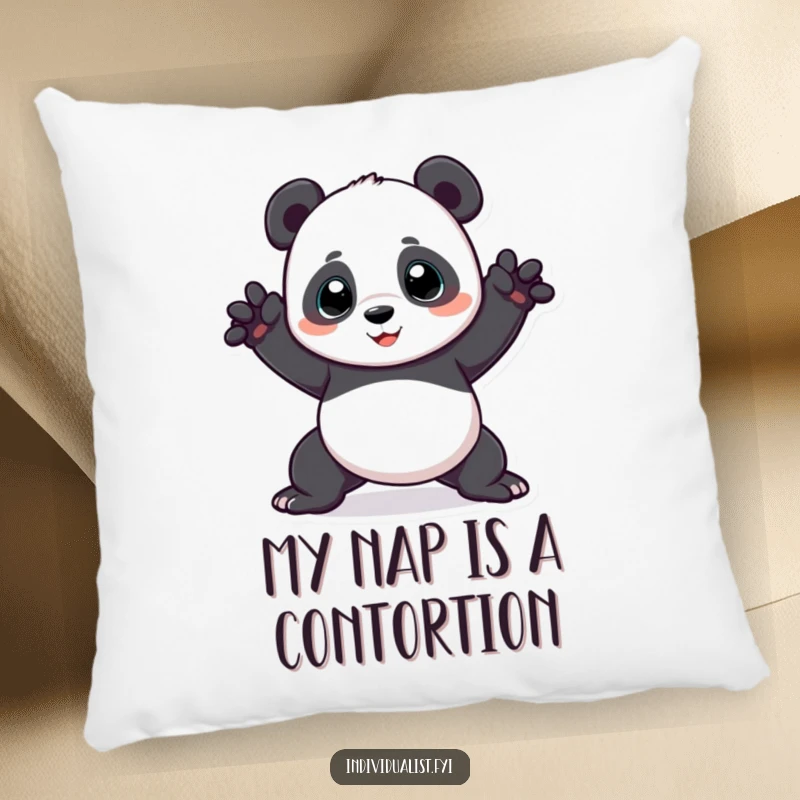 Funny panda pillow showing a playful panda in a strange, flexible pose, offering both comfort and humorous decoration for a cozy space.
