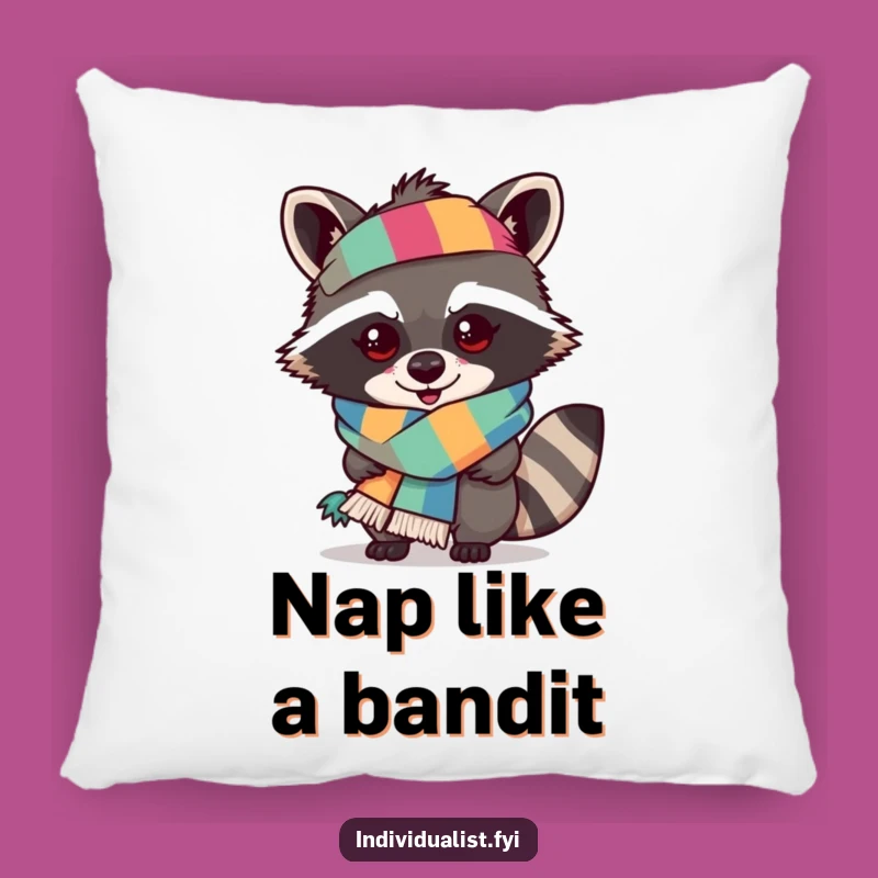 Funny Mischievous Raccoon Scarf Pillow - Cozy Cushion with Bold Style