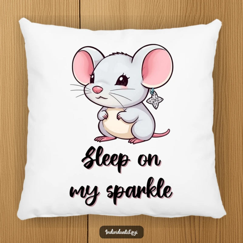Funny Mouse Pillow with a tiny, dapper mouse sporting one immense, glittering earring, offering comfort and a humorous visual.