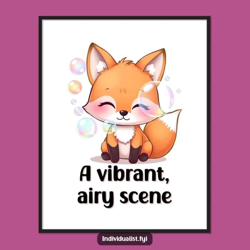 Funny Fox Blowing Iridescent Bubbles Digital Art - Whimsical Decor Gift