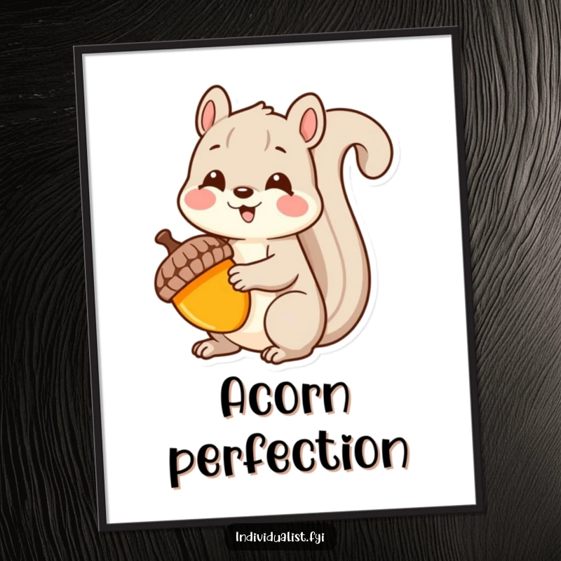 Funny Kawaii squirrel digital art print, featuring a delighted squirrel holding a brightly colored, uniquely shaped acorn, offering instant decor.