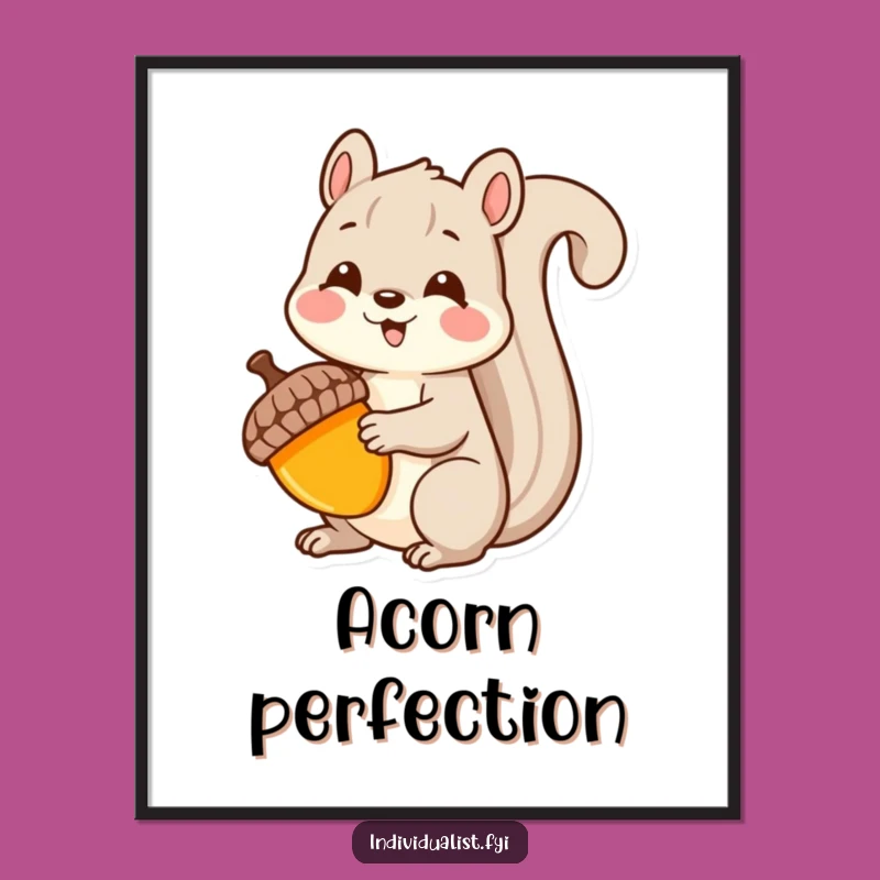 Funny Kawaii Squirrel Digital Art: Unique Acorn Charm, Collector's Decor