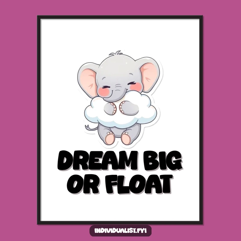 Funny Elephant Digital Art: Playful Elephant Hugs Cloud, Instant Download Gift