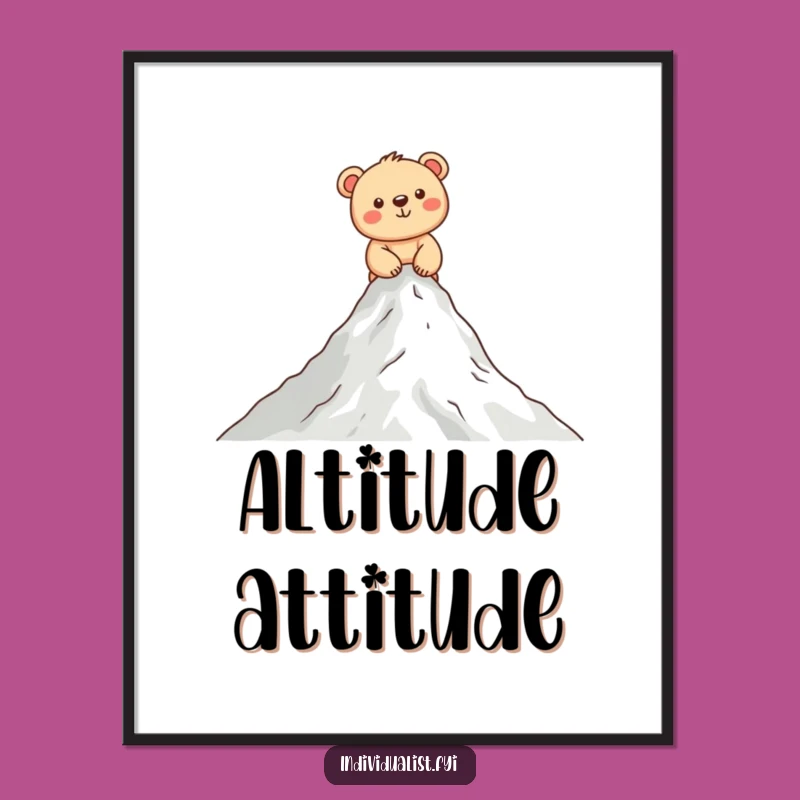 Funny Bear Cub Climbing Digital Art: Cheerful Peak Printable, Unique Funny Gift Idea