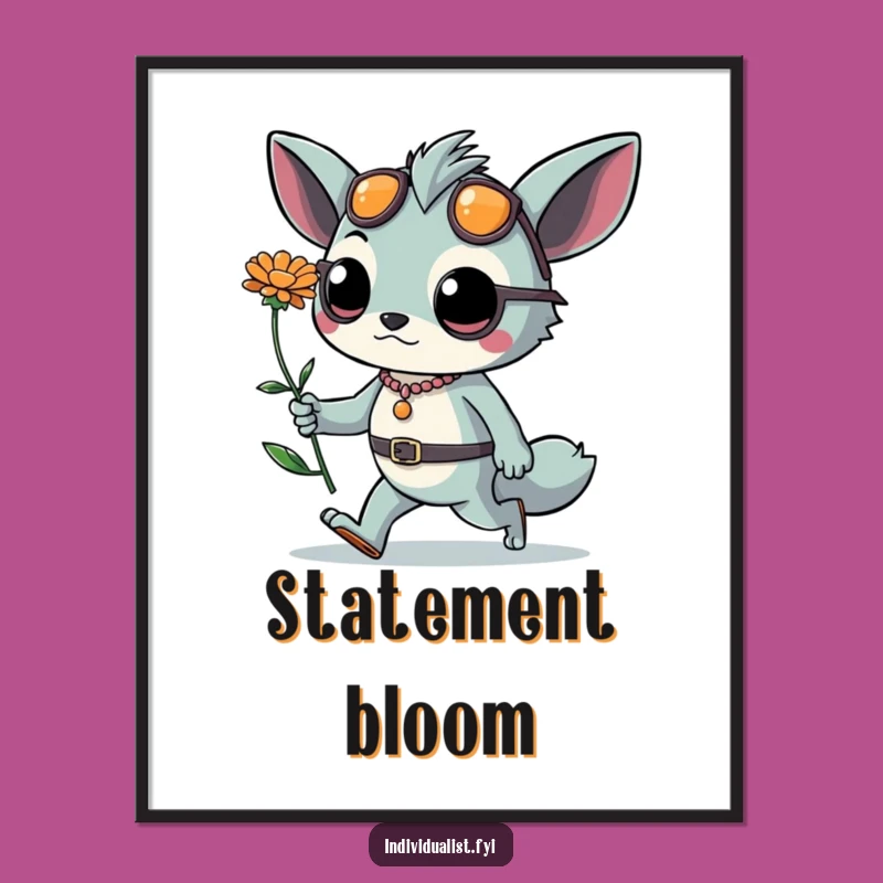 Funny Bold Creature Art: Daring Style & Flower, Instant Funny Gift Digital Download!