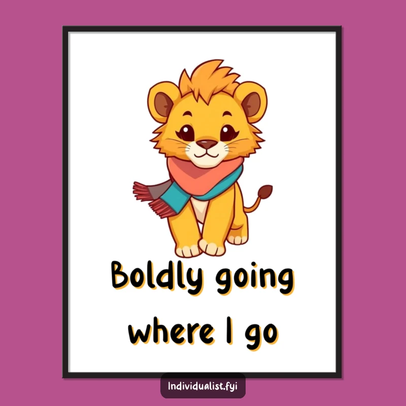 Funny Lion Cub Digital Art: Determined Cub Striding, Instant Download Gift