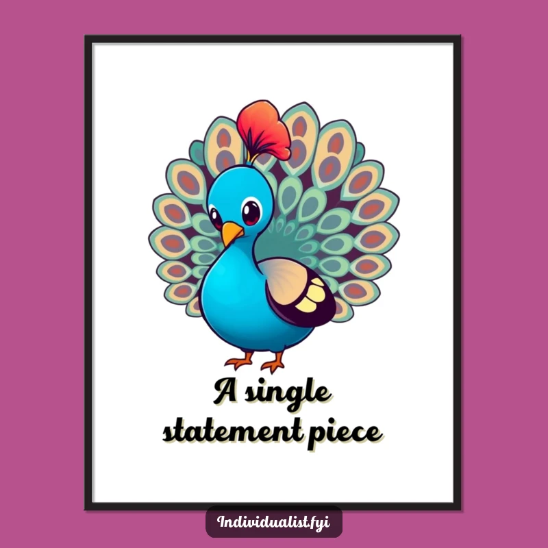 Funny Peacock Strutting Digital Print: Proud Bird Art, Elegant Decor, Instant Download Gift