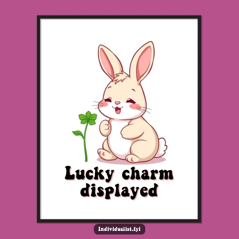 Funny Rabbit Clover Digital Art: Cheerful Hare's Lucky Charm - Instant Funny Gift Download!