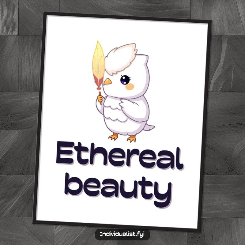 Funny Digital Art Print: A unique creature with a glowing aura proudly displays a hand-painted feather, offering instant magical charm.