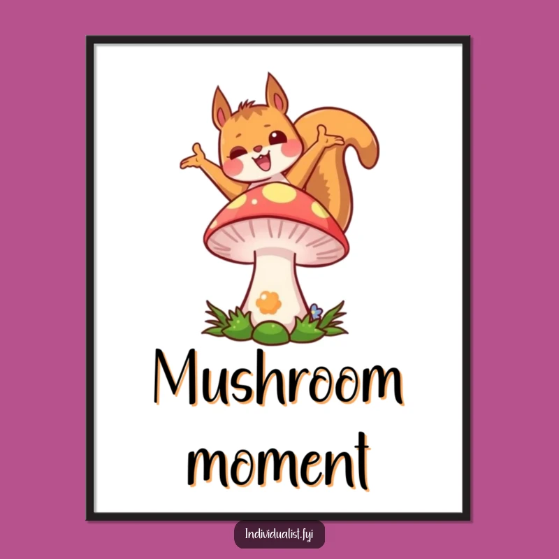 Funny Kawaii Squirrel Digital Art: Joyful Pose, Colorful Mushroom, Instant Whimsy Gift