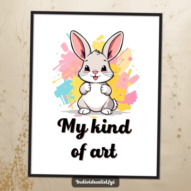 Funny Bunny Digital Art Print: A playful bunny creates abstract art with its paws, ready for instant display.