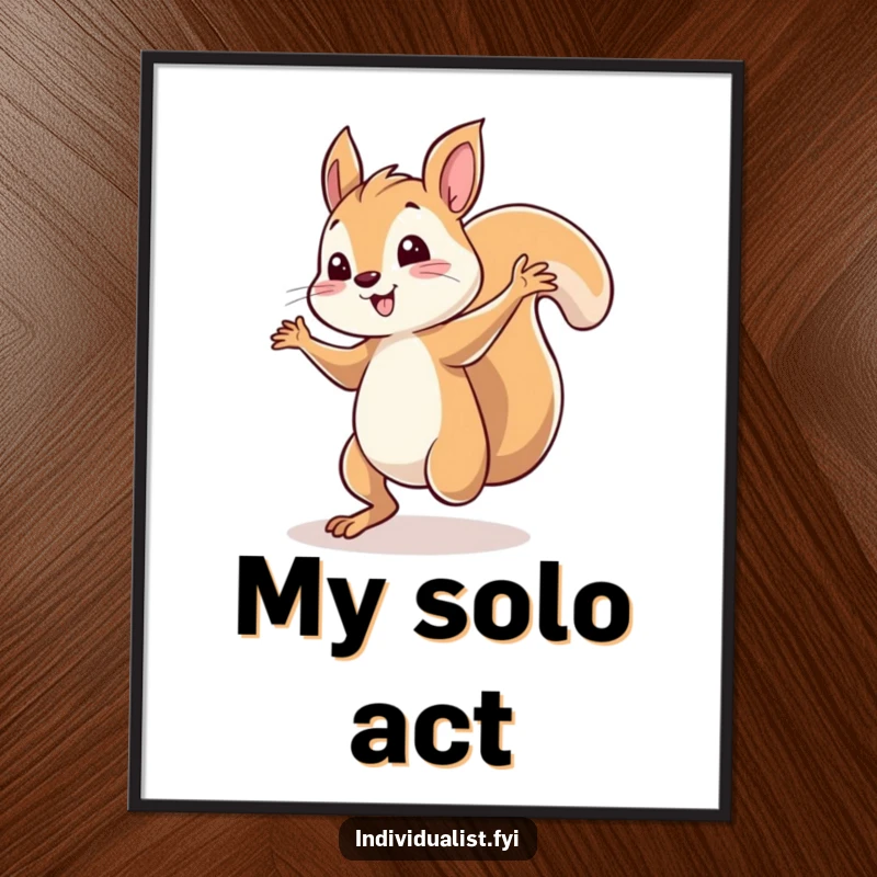 Funny squirrel dancing digital art print, a whimsical character performing solo under a spotlight. High-resolution, downloadable art for joyful decor.