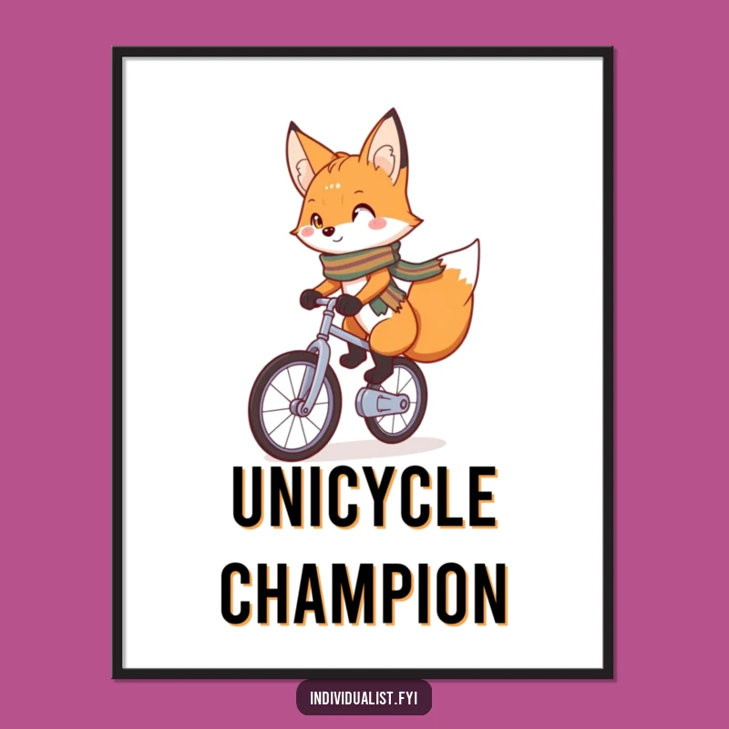 Funny Fox Unicyclist Digital Print: Charming Fox's Ride Art, Gift