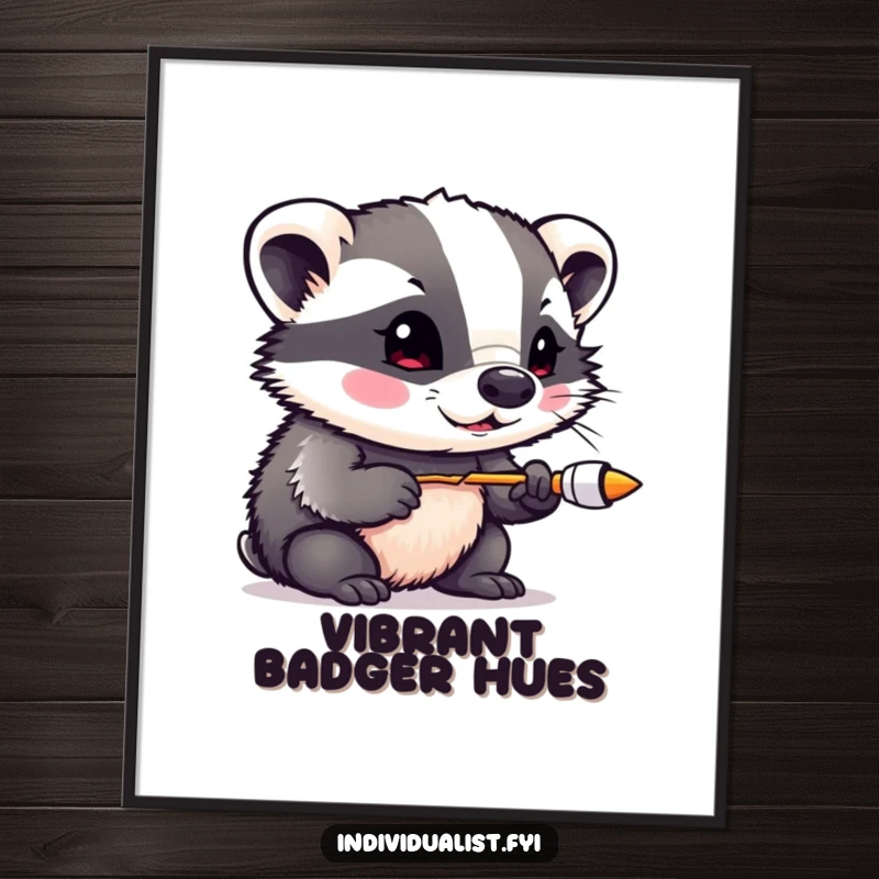 Funny badger experimenting with vibrant, non-traditional colors, as a high-resolution digital art print, ready for immediate use.
