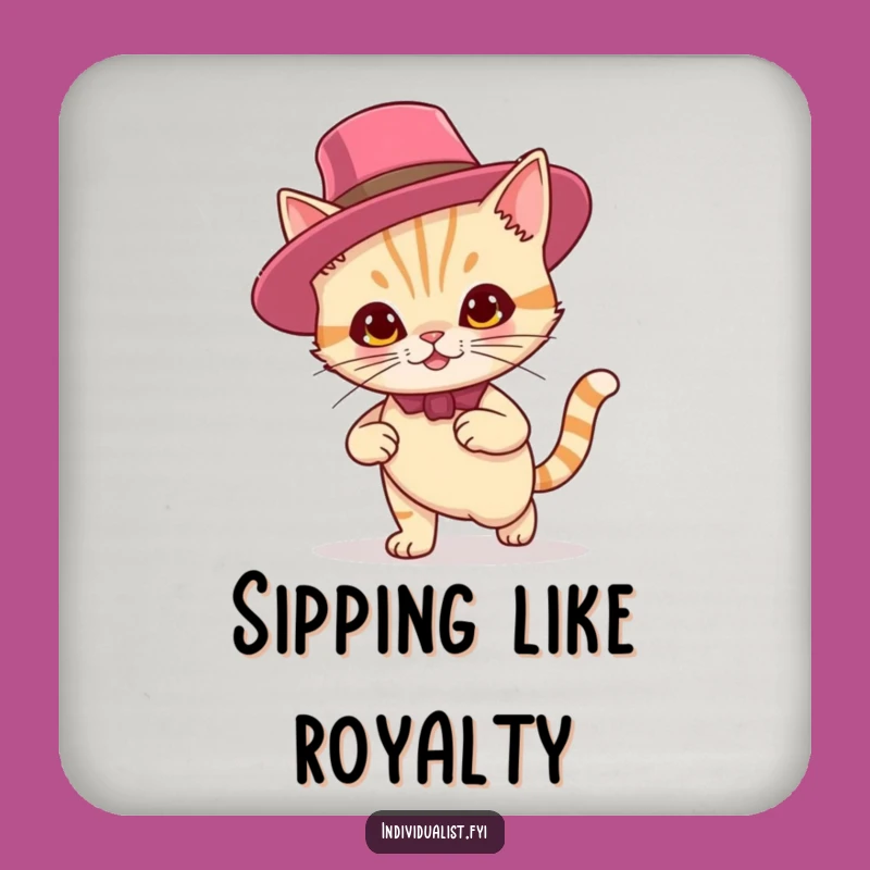 Funny Cat Hat Smirk Coaster: Feline Fashion Drink Protection, Perfect Humorous Gift