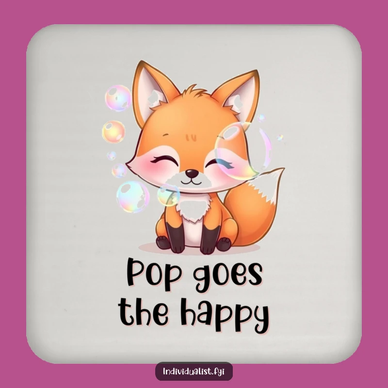 Funny Fox Blowing Iridescent Bubbles Coaster - Whimsical Drink Gift
